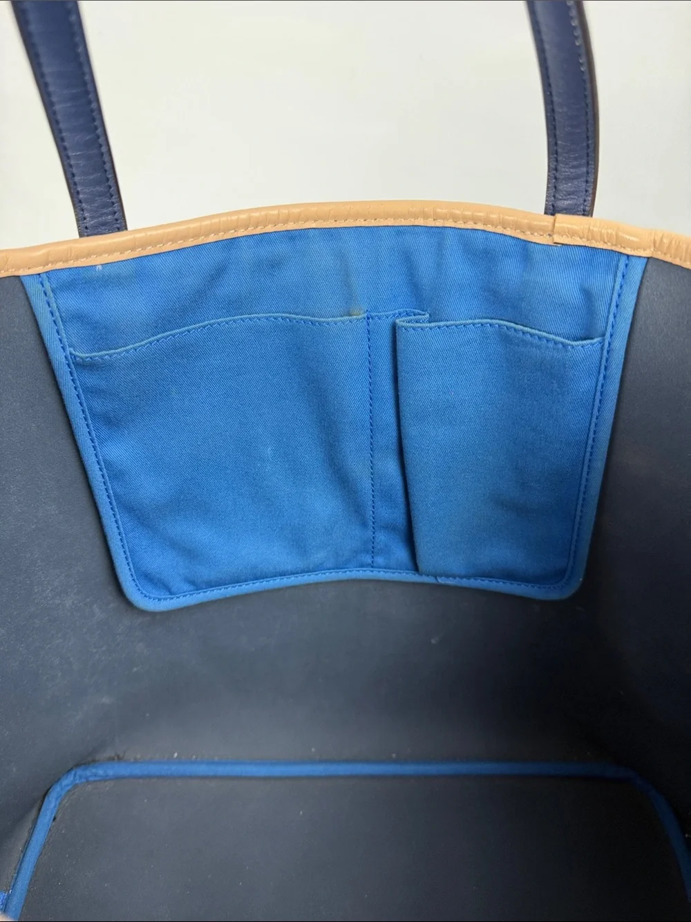Coach Metro Tote in Blue Leather with Tan Trim